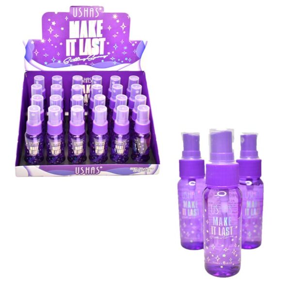Fijador de maquillaje en spray presentación morado con estrellas 30ml