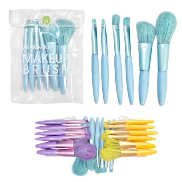 Set de 6 brochas estuche transparente con botón colores surtidos